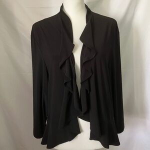 Women’s Black Lightweight Ruffle Lapel Open Front Cropped Cardigan